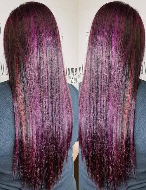 Dark hair with discount purple highlights