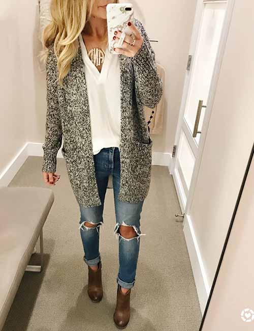 Jeans and cardigan best sale outfit