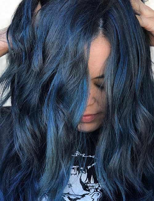 black hair blue highlights