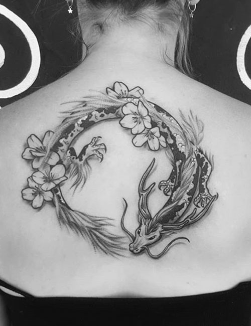 Tattoo uploaded by Tattoodo • Flower dragon tattoo by Ghinko #ghinko  #illustrative #flower #rose #fineline #dragontattoos #dragontattoo #dragon  #mythicalcreature #myth #legend #magic #fable • Tattoodo