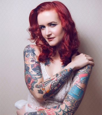 A woman with an Italian tattoo design