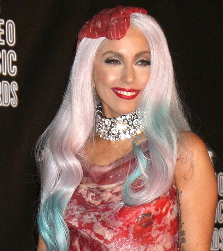 Lady Gaga flaunting her meat dress and arm tattoo