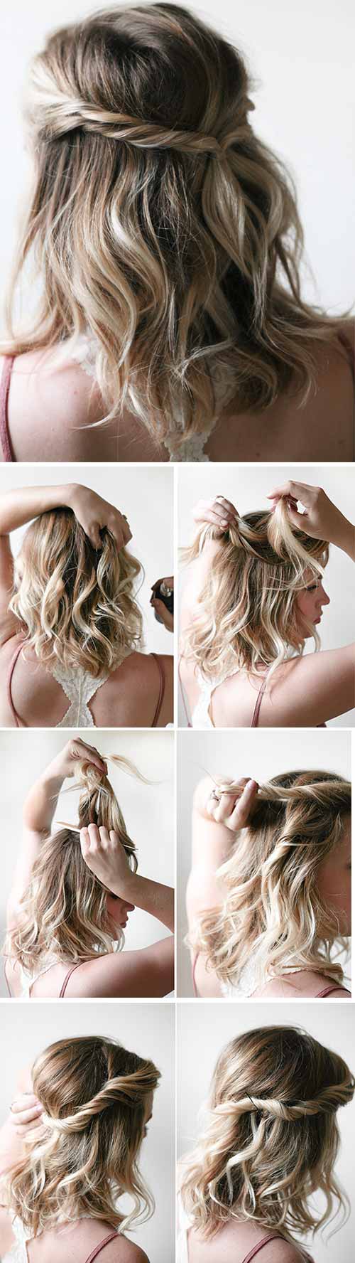 35+ Cute & Easy Ways to Style Short Hair : Waterfall Braid Long Bob