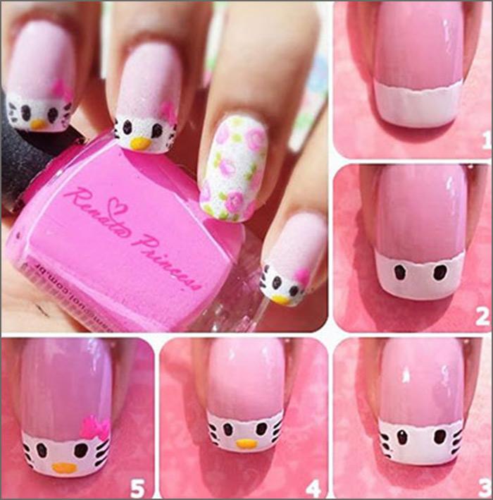 Pink And White Nail Designs - 1. Easy Hello Kitty