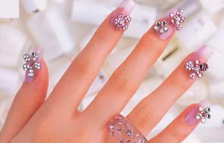 Top 10 Beautiful Rhinestone Nail Art Designs Trending Today Flower Shaped Rhinestone Nail Art: - Top 10 Beautiful Rhinestone Nail Art Designs Trending Today