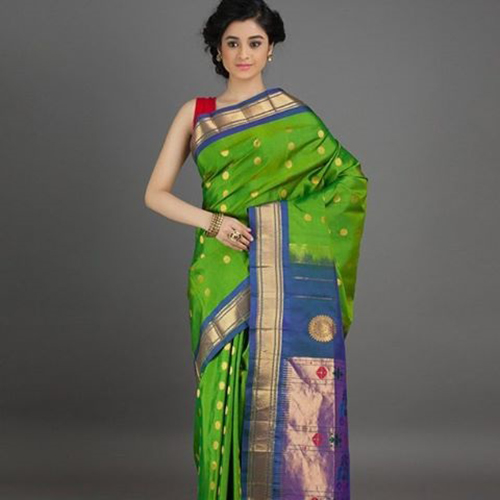 Paithani raw silk Saree - Green | Indian Sarees