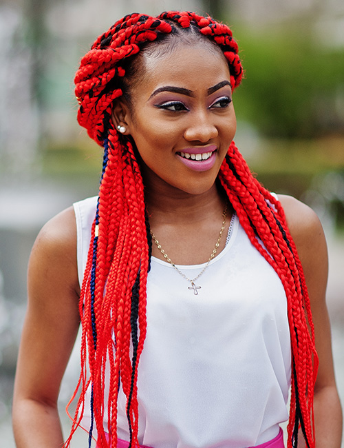 30 Red Knotless Braids Styles You'll Love  Red box braids, Colored braids,  Gorgeous braids