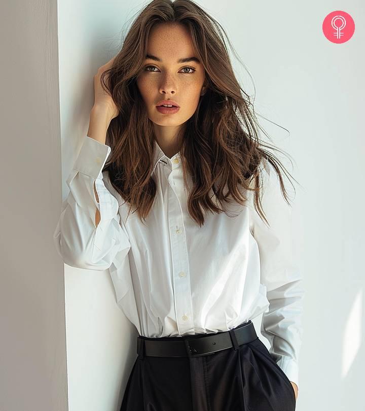 High waisted skirt with shirt tucked in sales
