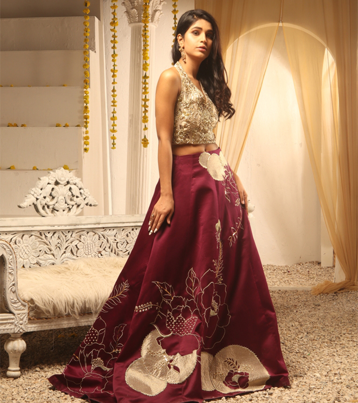 Black Lehenga with Gold Belt and Black Printed and Embroidered Choli w –  Roop Sari Palace