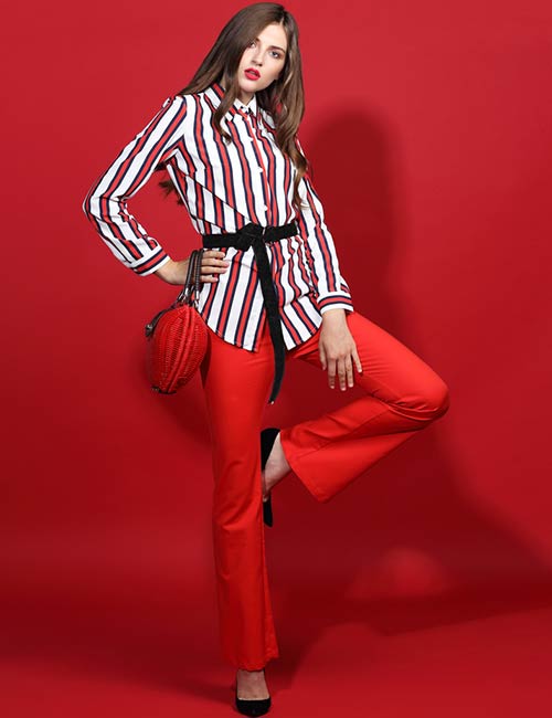 Red Pants And Striped Shirt