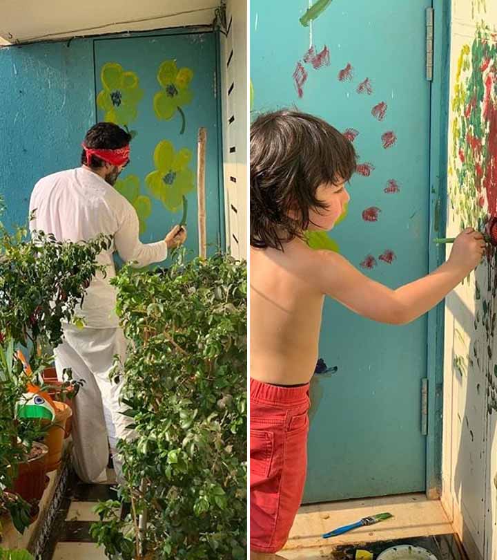 Kareena Kapoor Shares Adorable Snaps Of Saif And Taimur Ali Khan Painting Flowers On Their Balcony Wall