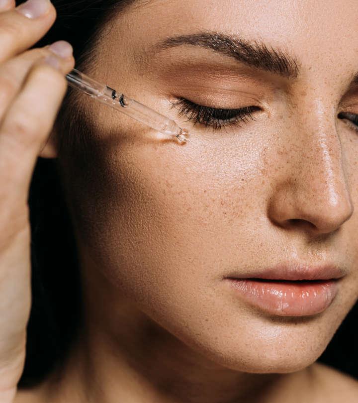 A woman with mineral oil for skin