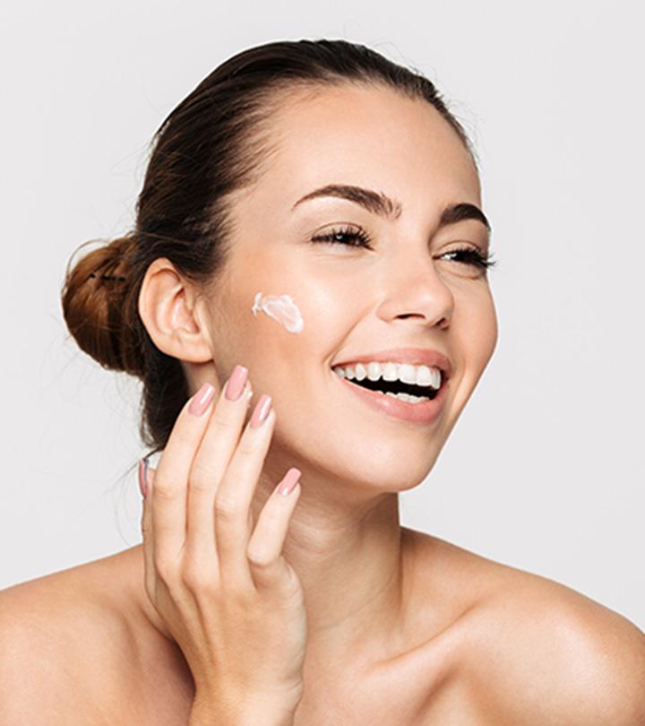 A woman with moisturizer on face A woman with moisturizer on face