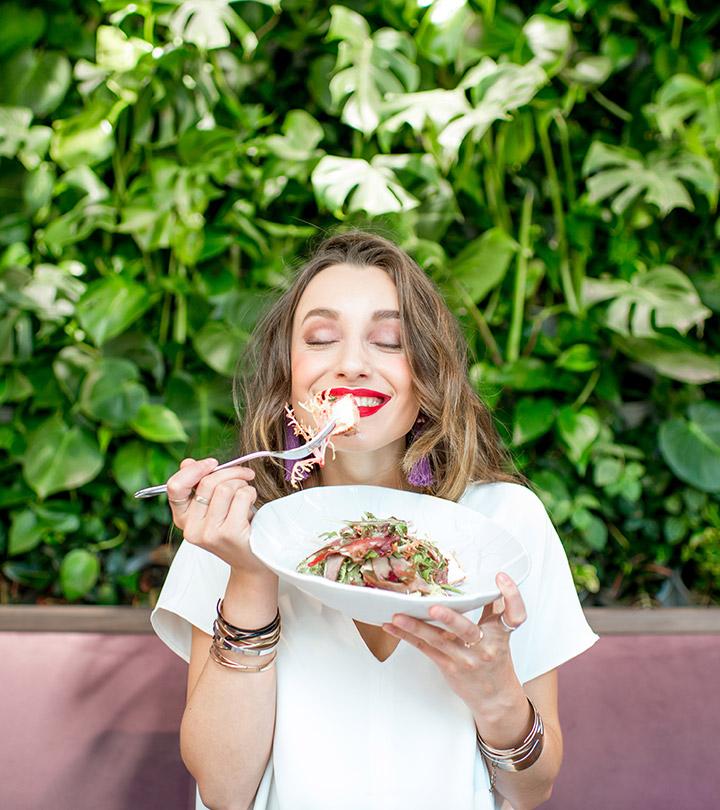 Woman Enjoying Plant-Based Diet Food