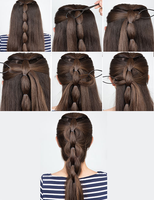 elegant updo with braids . Hairstyle tutorial for long hair. Hairstyle for  party tutorial step by step Stock Photo - Alamy