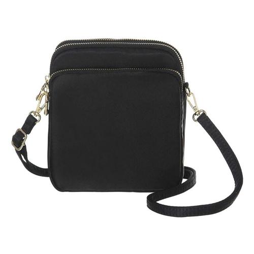 Leather Cross Body Bag Four Zipper Small Travel Purse - Black