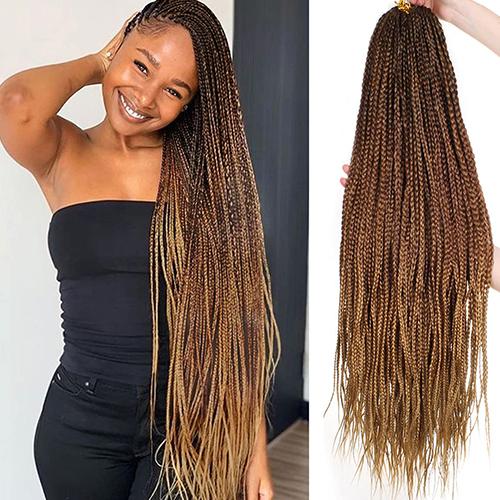 24inch Long Ombre Box Braids Crochet Hair Pre-looped Braiding Hair  Extensions Heat Resistent Synthetic 3S Box Braids For Black Women (Ombre