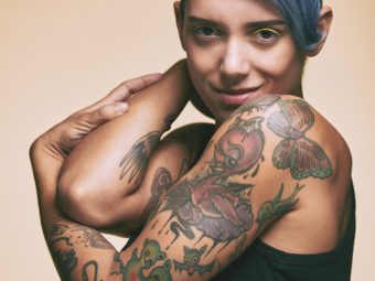 A woman flaunting her tattoos