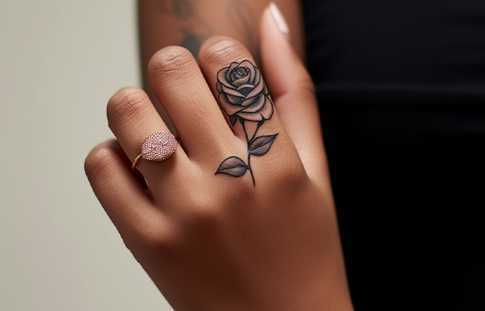 Rose tattoo on a thumb by Berkin Donmezz - Tattoogrid.net