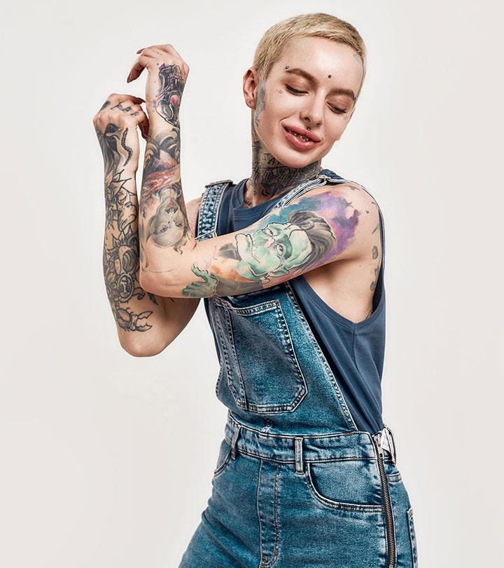 A woman with healed tattoos