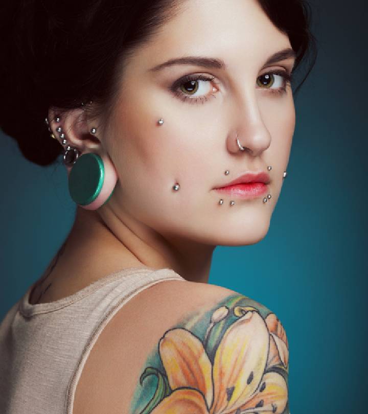 A woman with a dermal piercing