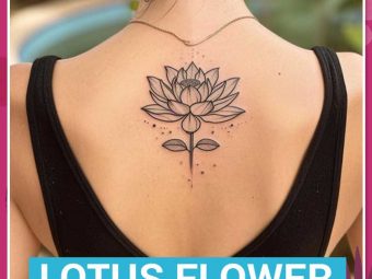A lotus flower tattoo design on a woman’s back