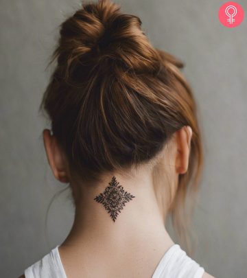 A woman with a tattoo on the back of her neck