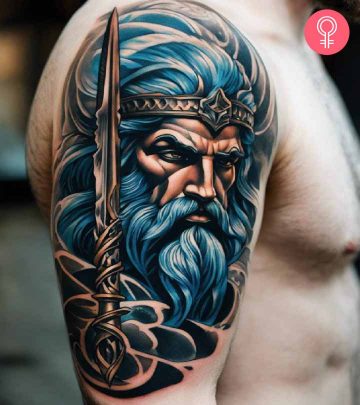 Poseidon Tattoo on the upper arm