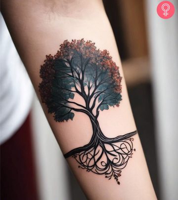 A forearm tree tattoo