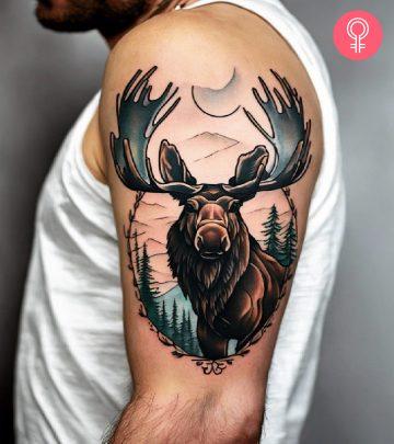 A man with a moose tattoo on his arm