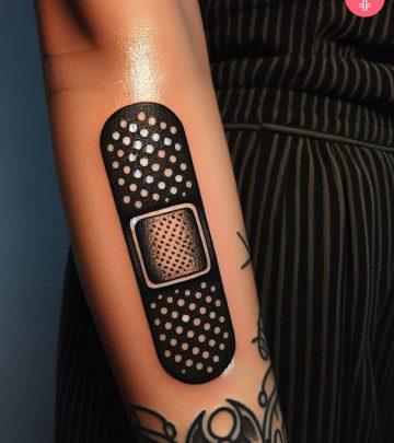 A band-aid tattoo on the arm