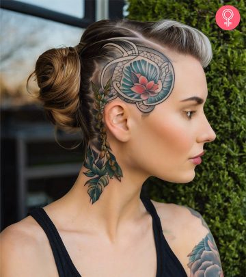 A woman with a head tattoo