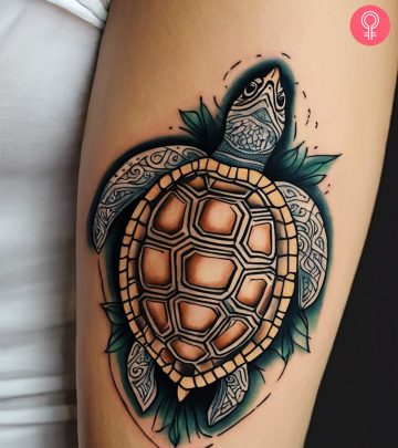 Traditional sea turtle tattoo on the arm