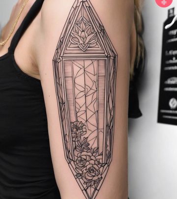 A woman with a coffin tattoo