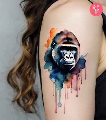 A woman sporting a gorilla tattoo