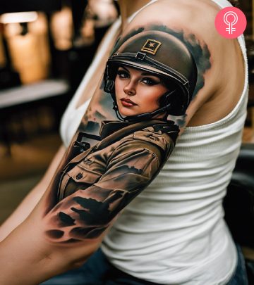 An army tattoo on the arm of a woman