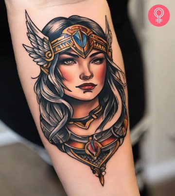 A Valkyrie tattoo on the arm