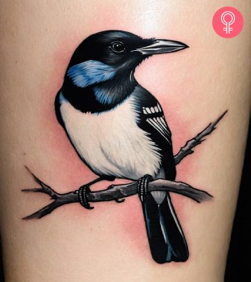 A woman with a magpie tattoo