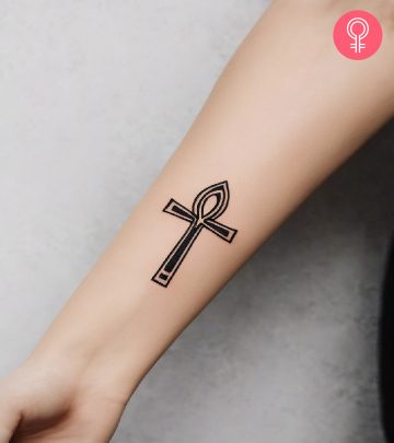Ankh tattoo on a woman’s forearm