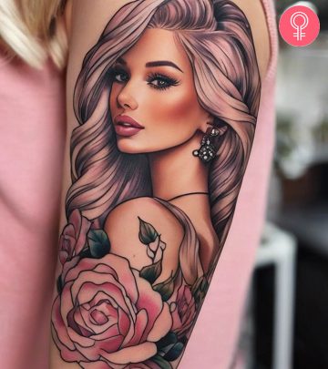Woman with a Barbie tattoo on her arm