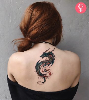 Woman with a dragon back tattoo