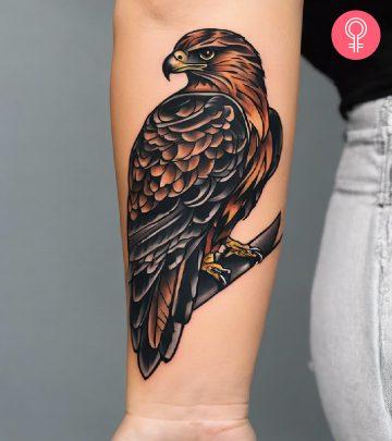 A hawk tattoo on the forearm A hawk tattoo on the forearm
