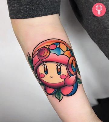 Cute Kirby design tattoo on the forearm Cute Kirby design tattoo on the forearm