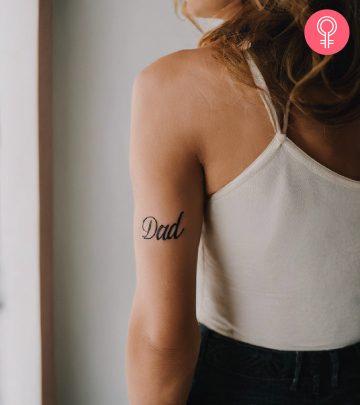 A memorial tattoo for dad on the arm of a woman A memorial tattoo for dad on the arm of a woman