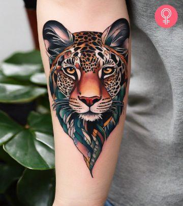 A tiger tattoo on a woman’s arm A tiger tattoo on a woman’s arm