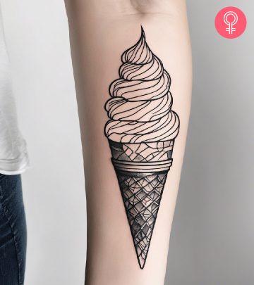 Ice cream inked in line art style on the forearm Ice cream inked in line art style on the forearm