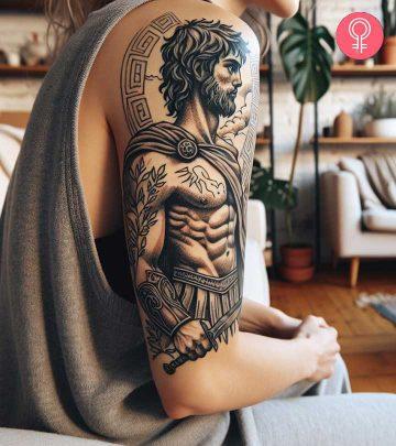 Perseus tattoo on the upper arm of a woman Perseus tattoo on the upper arm of a woman
