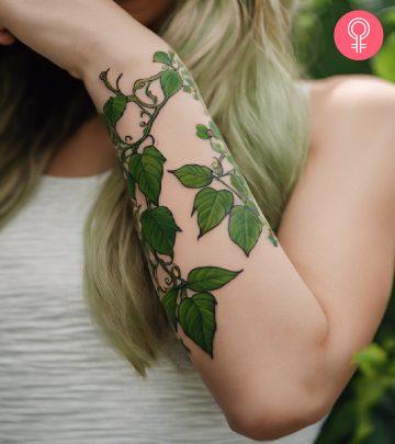 Poison ivy tattoo design on the arm of a woman Poison ivy tattoo design on the arm of a woman