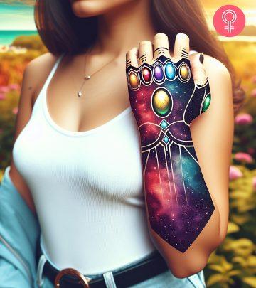 A woman with an Avenger tattoo A woman with an Avenger tattoo