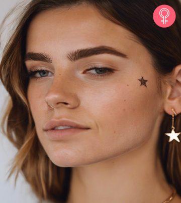 A dotted-style star tattoo on the cheekbone A dotted-style star tattoo on the cheekbone